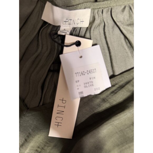 Pinch Tiered Maxi Dress L Large Olive Green Silky Short Flutter Sleeve NEW - Picture 16 of 16
